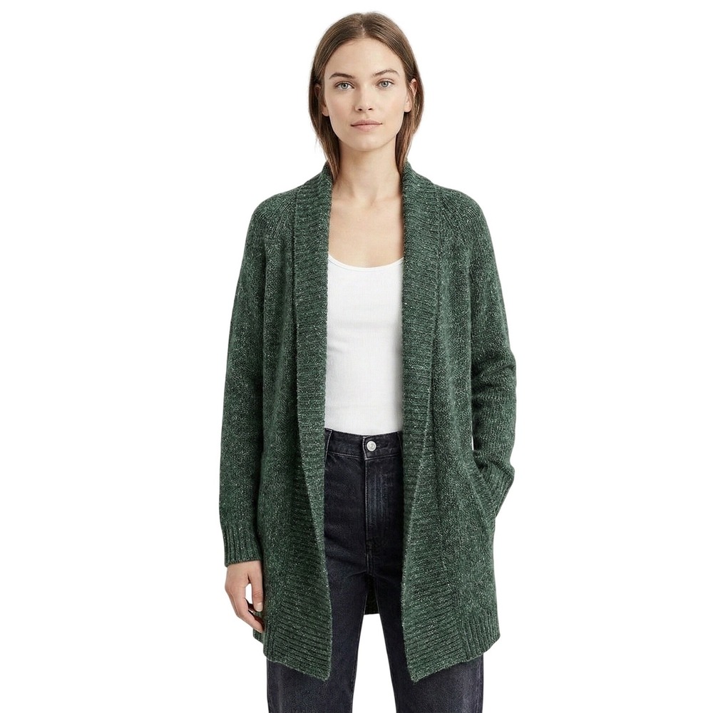 L.L.Bean Sweater Womens XL Petite Green‎ Open Front Cardigan Shawl Collar Knit